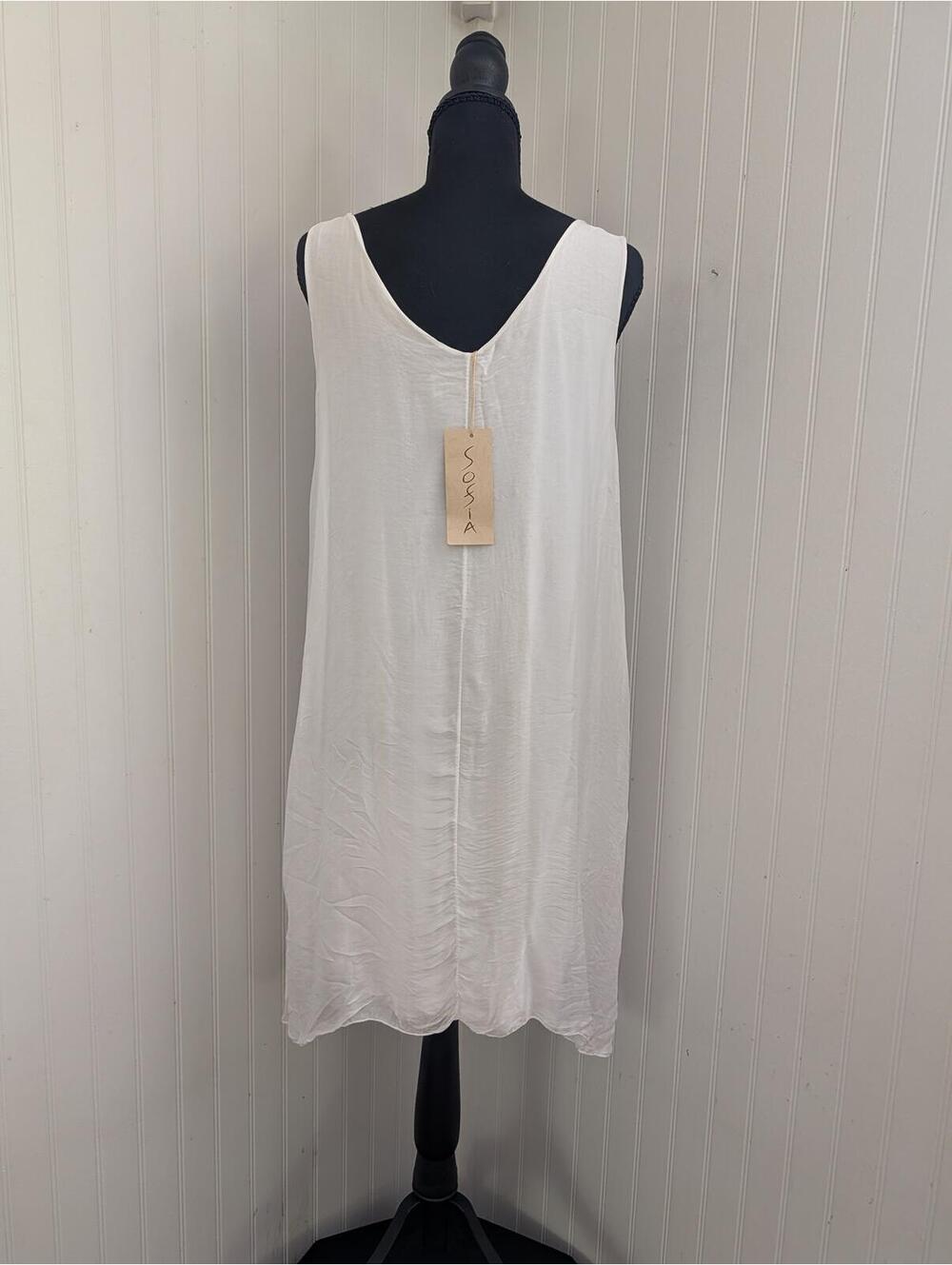 NWT Sofia Flowy Soft Ethereal  Lined White Sleeveless Dress Made in Italy - Picture 3 of 8